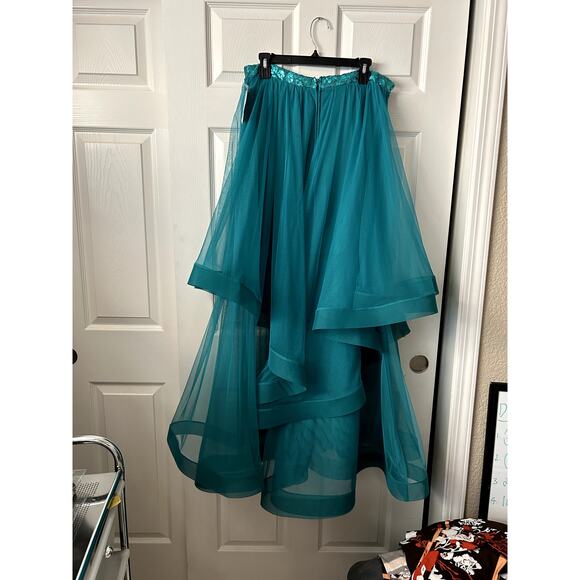 City Triangles Maxi Skirt Junior Teen 9 Teal Sequin Tiered Prom Formal Party NEW - Picture 2 of 12